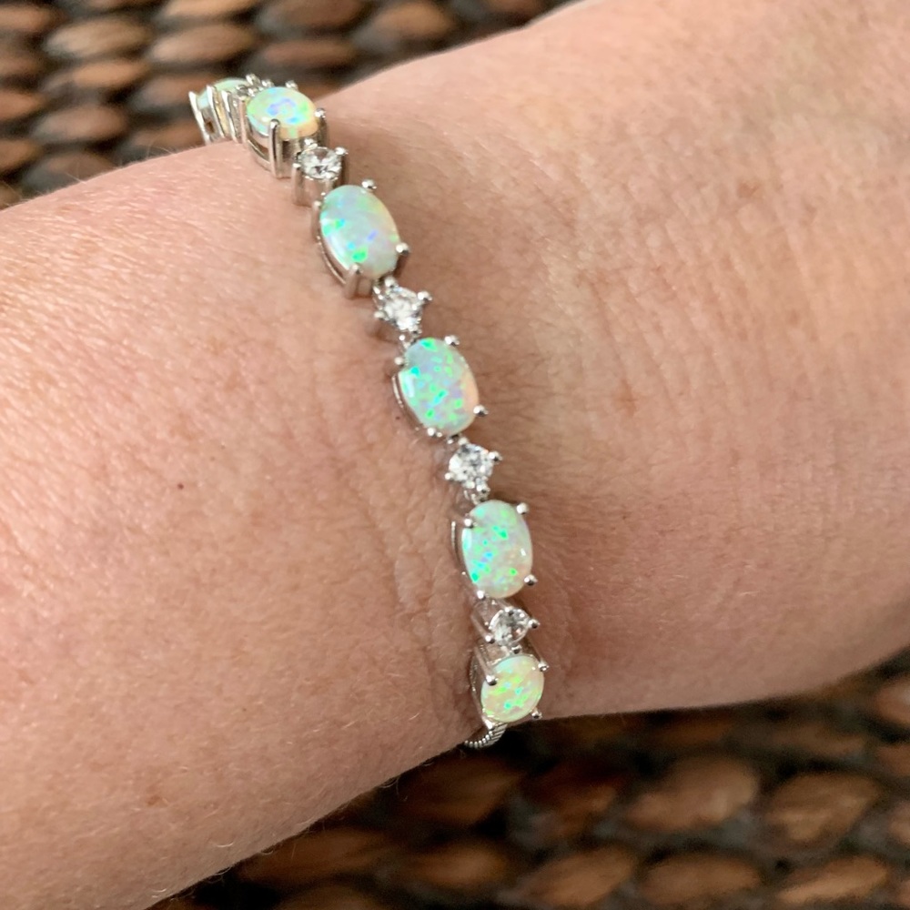 Lab Created White Opal Sterling Silver Bolo Bracelet*